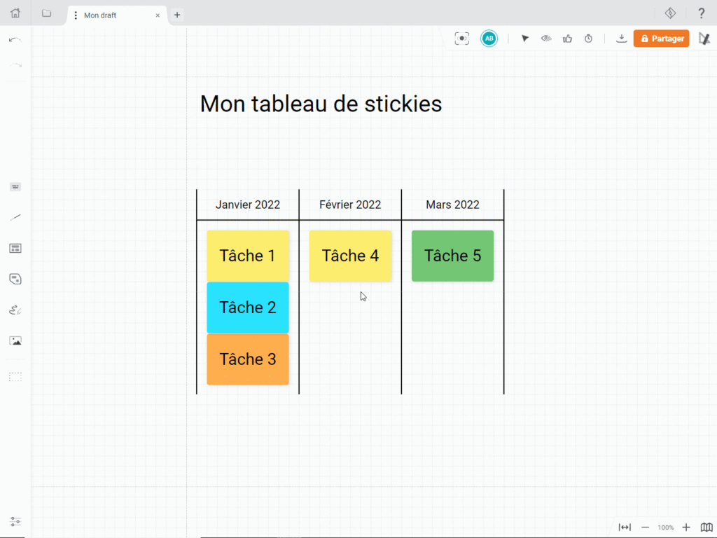 Draft.io - Ajouter et déplacer des stickies dans le tableau