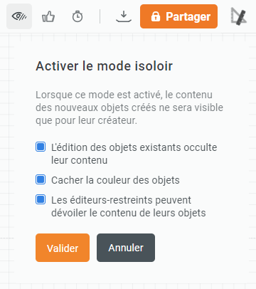 Draft.io - Panneau de configuration du mode isoloir