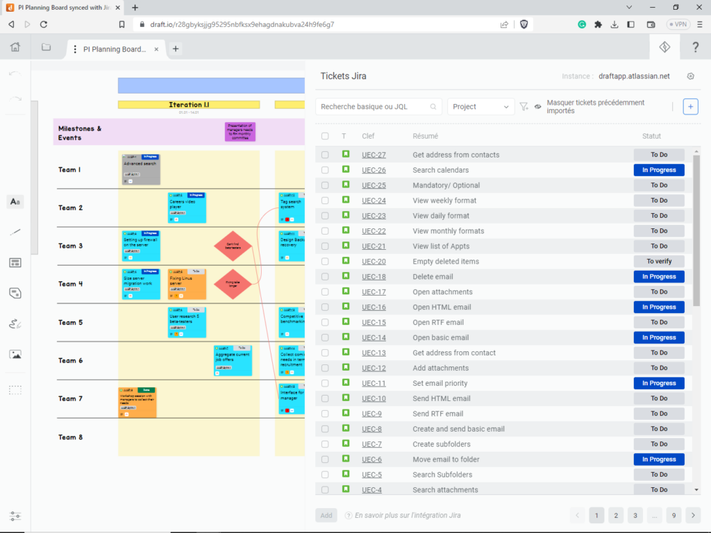 Draft.io - Centre d'aide - Panneau Jira dans dans Draft.io