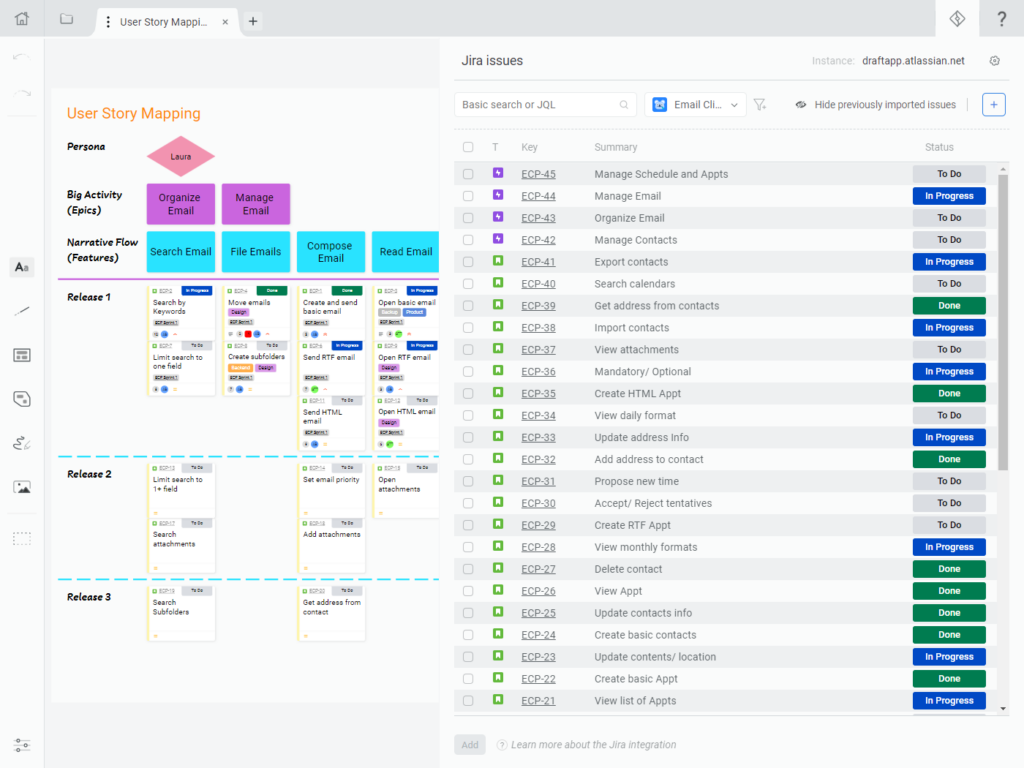 Draft.io - Help center - Draft.io's in-app Jira panel