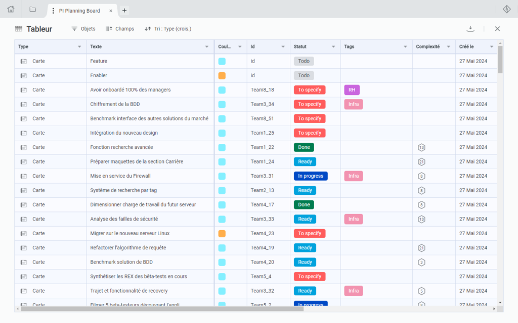 Draft.io - Vue tableur